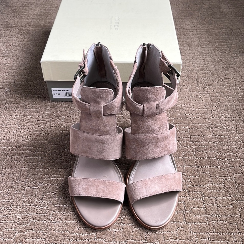 Hinge suede block heel sandals